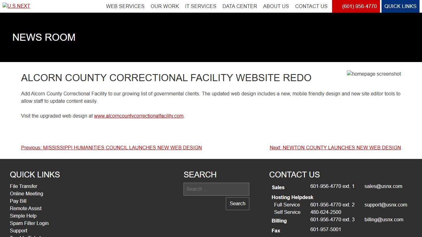 ALCORN COUNTY CORRECTIONAL FACILITY WEBSITE REDO - U.S.NEXT